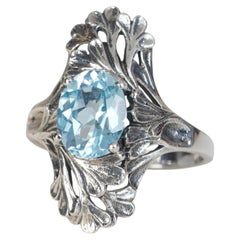 Silver925 Natural Blue Topaz Filigree Ring
