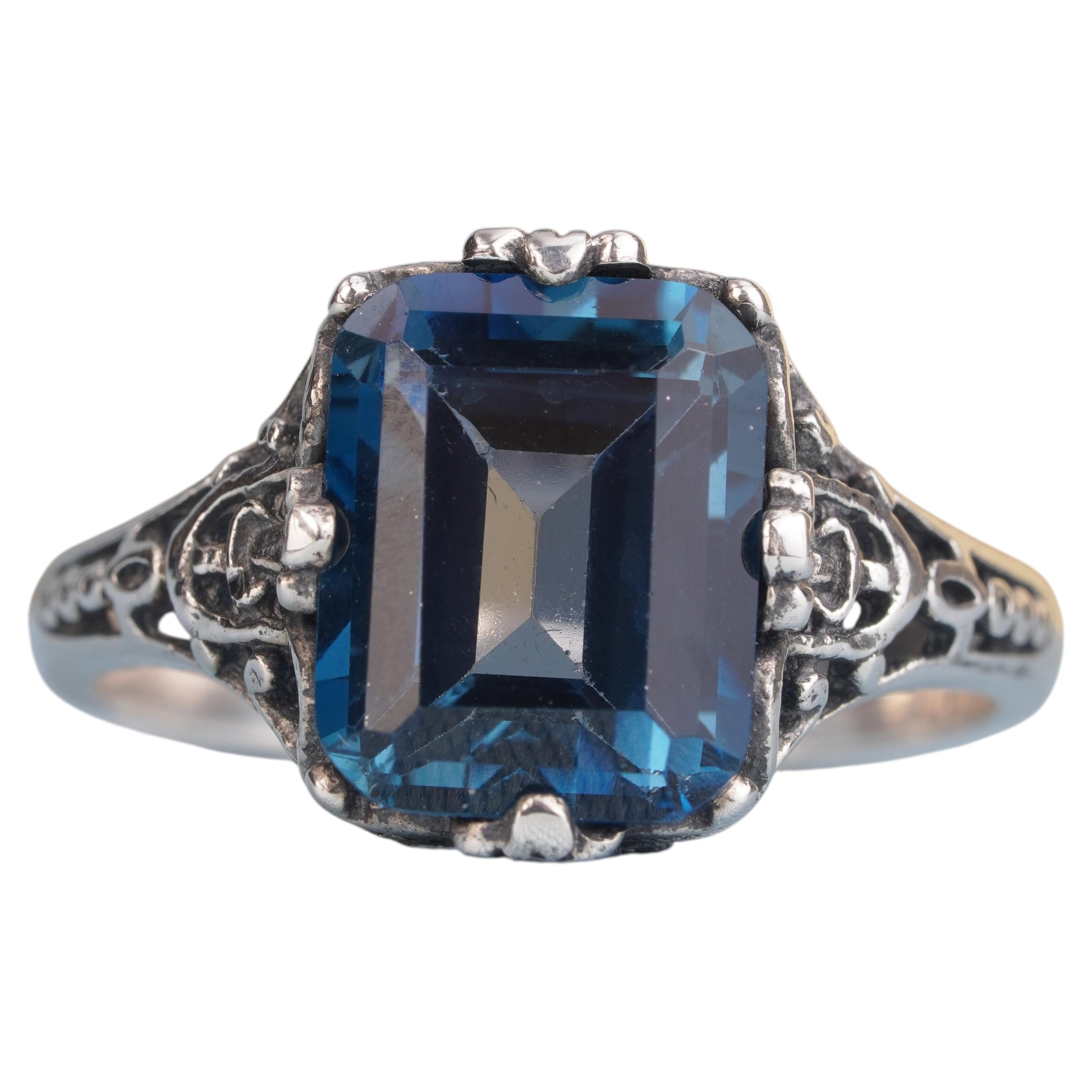 Silver925 Natural Blue Topaz Filigree Ring