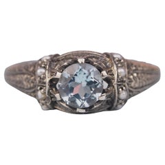 Silver925 Natural Blue Topaz Pearl Vintage Filigree Ring
