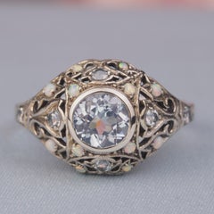 Silver925 Natural Blue Topaz Synthetic Opal White Vintage Filigree Ring