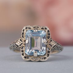 Silver925 Natural Blue Topaz Vintage Filigree Ring