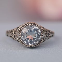 Silver925 Natural Blue Topaz Vintage Filigree Ring
