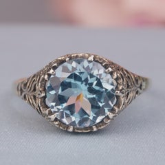 Silver925 Natural Blue Topaz Vintage Filigree Ring