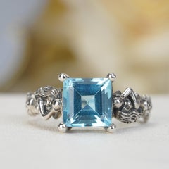 Silver925 Natural Blue Topaz Vintage Filigree Ring