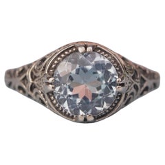 Silver925 Natural Blue Topaz Vintage Filigree Ring