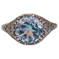 Silver925 Natural Blue Topaz Vintage Filigree Ring