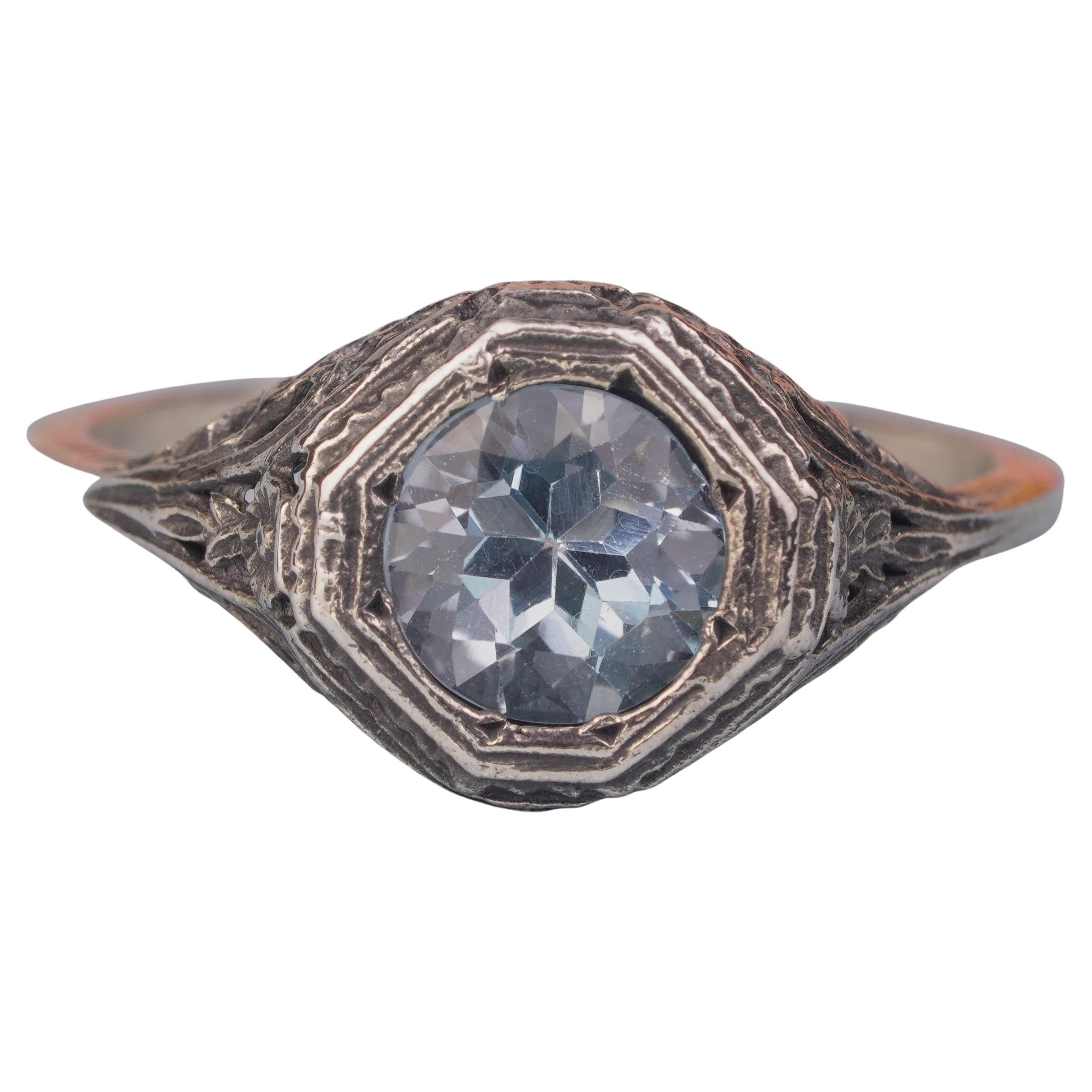 Silber925 Natürlicher Blautopas Vintage Filigraner Ring
