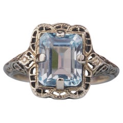Silver925 Natural Blue Topaz Vintage Filigree Ring