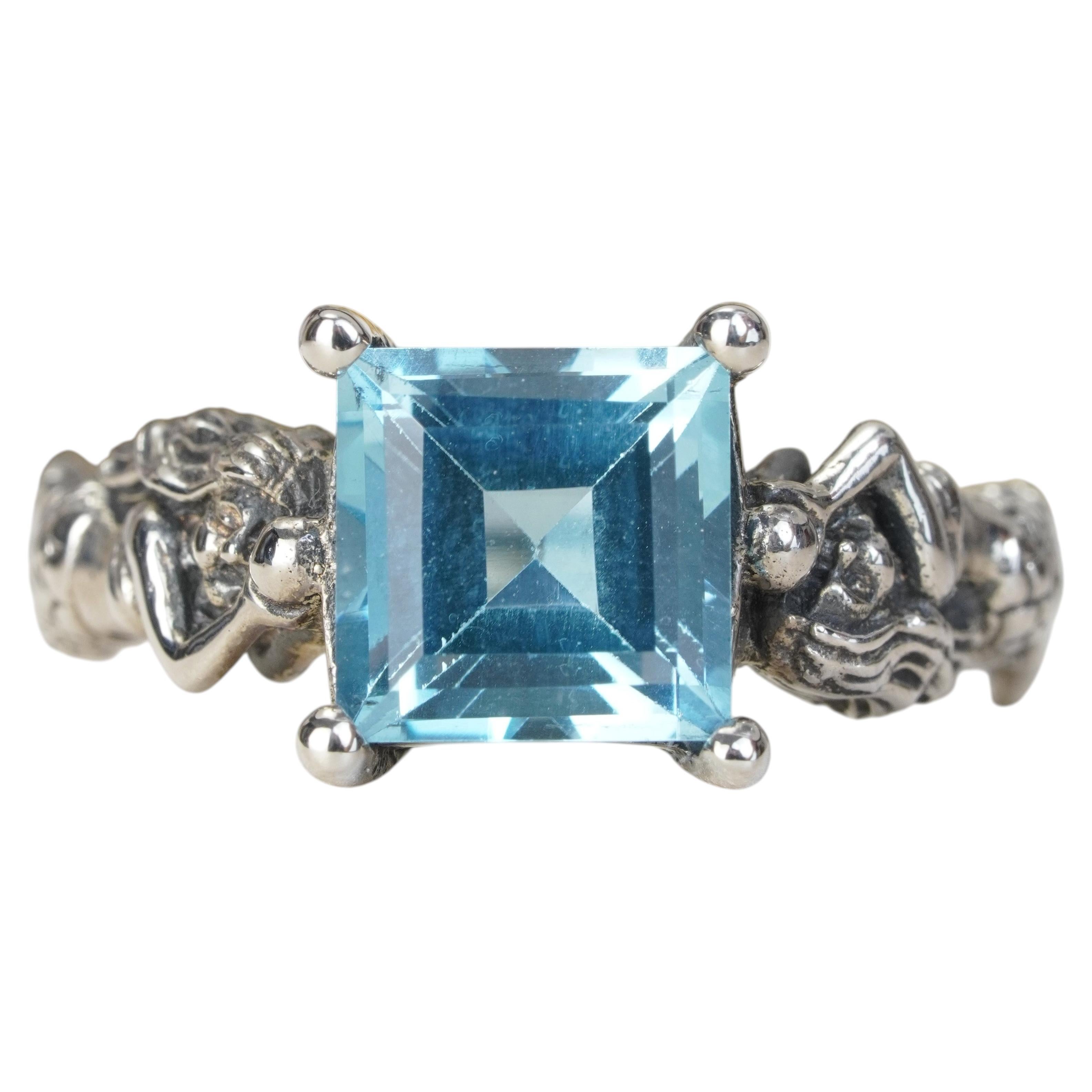 Silber925 Natürlicher Blautopas Vintage Filigraner Ring