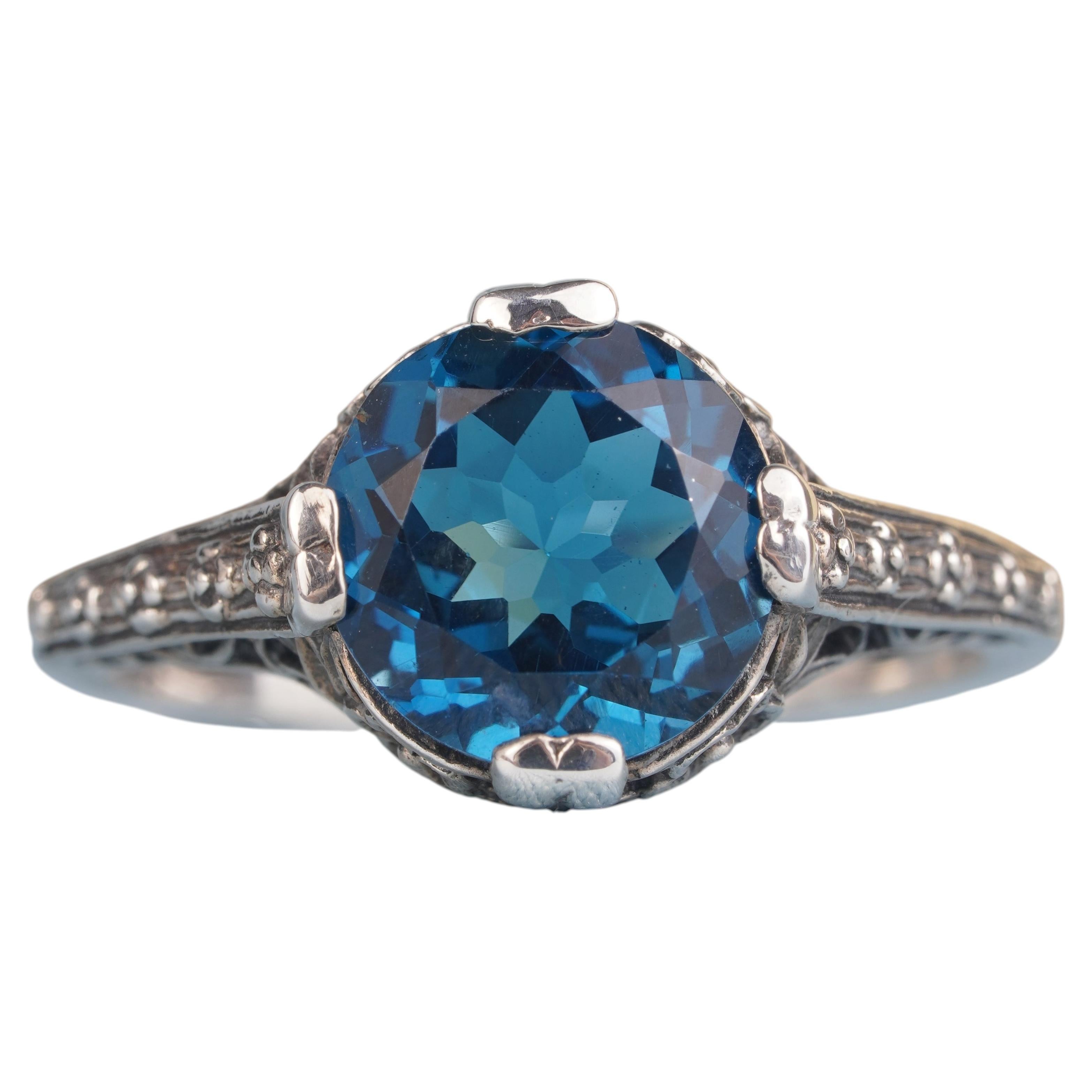 Silber925 Natürlicher Blautopas Vintage Ring