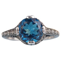 Argento925 Anello Vintage con Topazio Blu Naturale