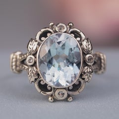 Silver925 Natural Blue Topaz White Topaz Vintage Filigree Ring