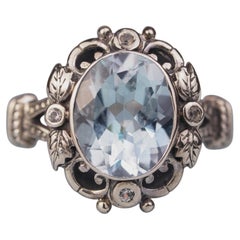 Silver925 Natural Blue Topaz White Topaz Vintage Filigree Ring