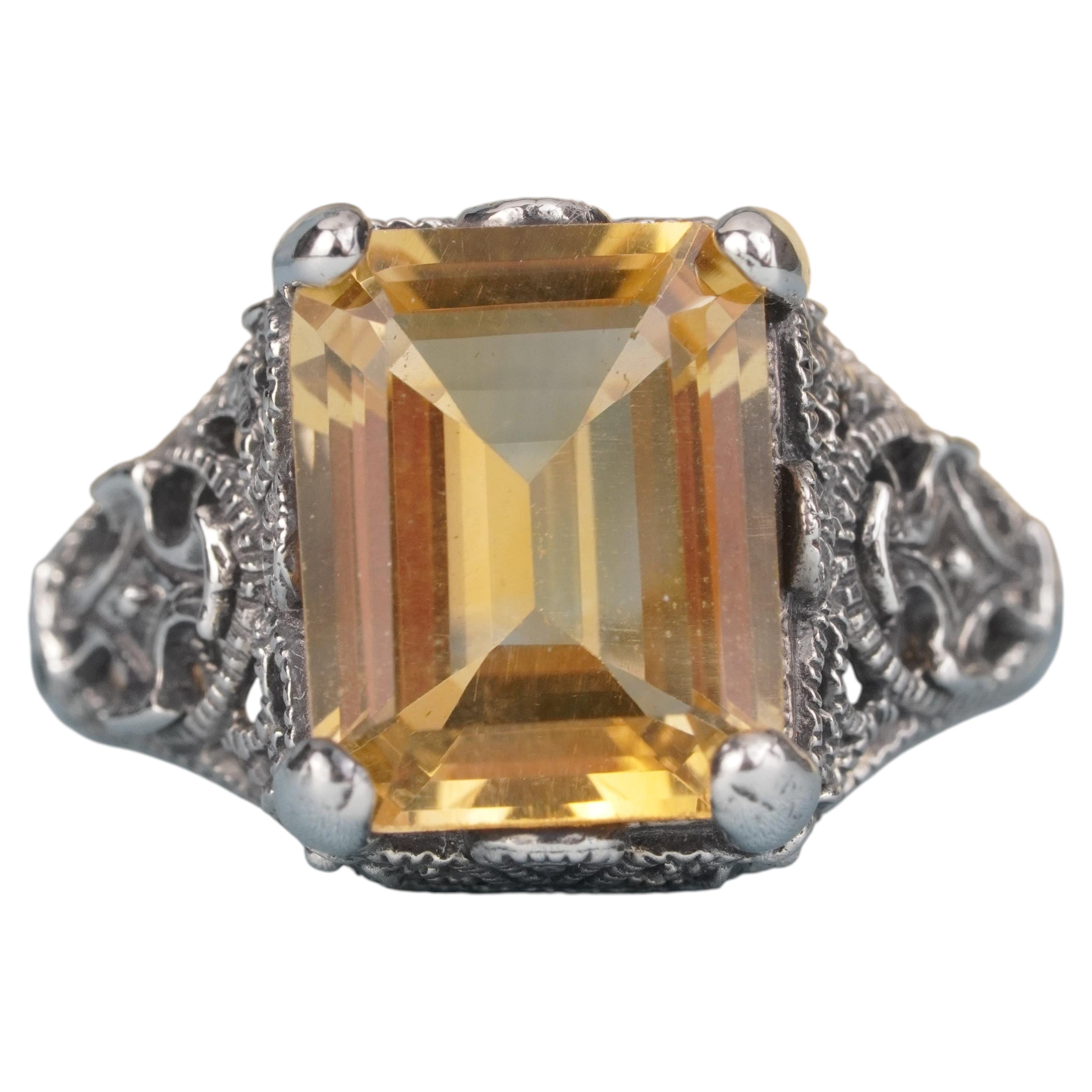 Silver925 Natural Citrine Filigree Ring