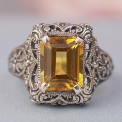 Argent925 Citrine naturelle Filigrane Bague Vintage