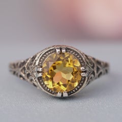 Silver925 Natural Citrine Vintage Filigree Ring
