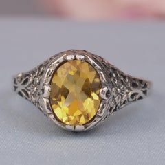 Silber925 Natürlicher Citrin Vintage Filigraner Ring