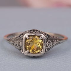 Silber925 Natürlicher Citrin Vintage Filigraner Ring