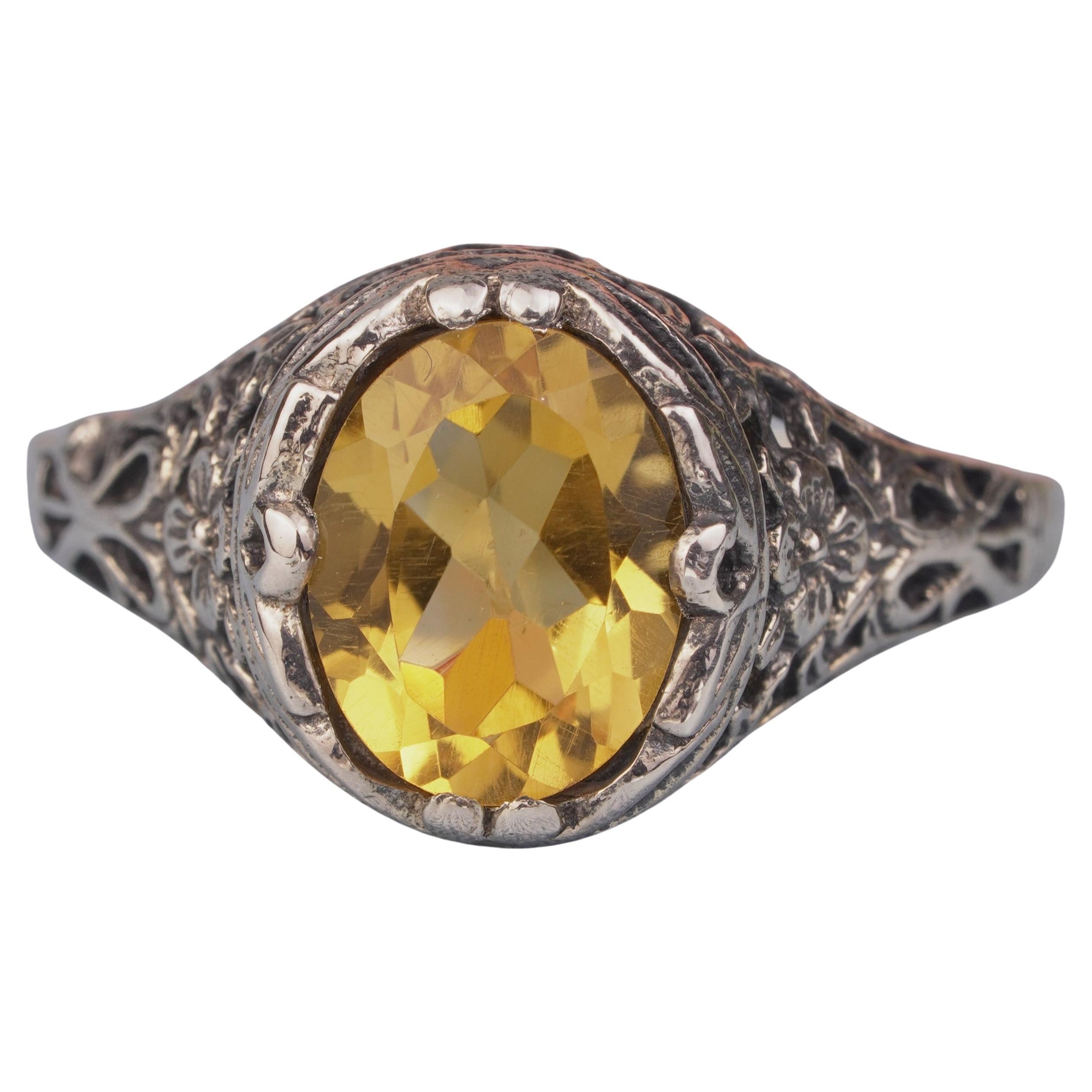 Silver925 Natural Citrine Vintage Filigree Ring