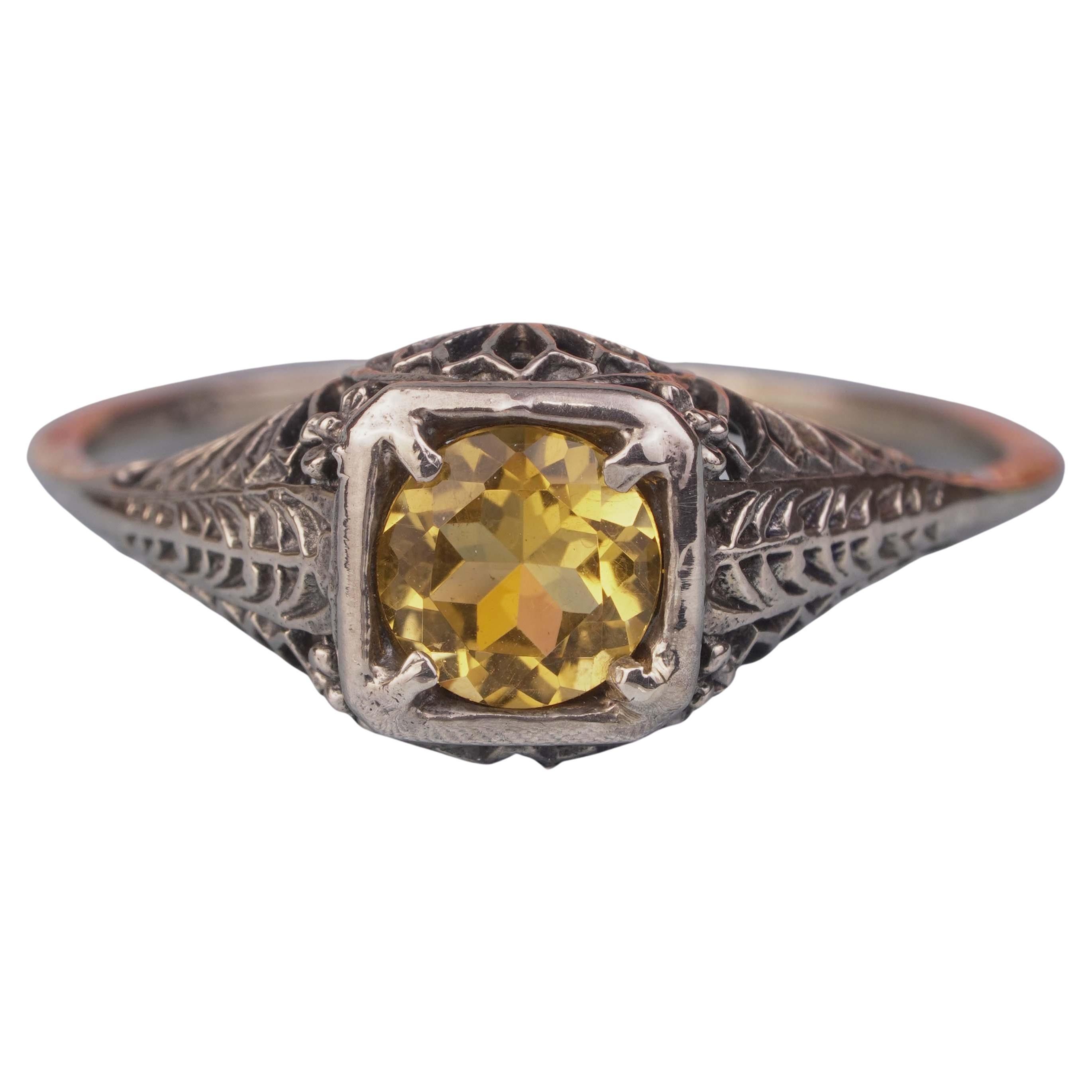 Silber925 Natürlicher Citrin Vintage Filigraner Ring
