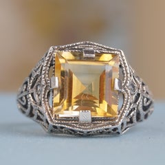 Silver925 Natural Citrine White Topaz Filigree Ring
