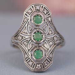 Silver925 Natural Emerald Cubic Zirconia Vintage Filigree Ring