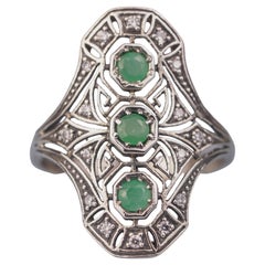 Silver925 Natural Emerald Cubic Zirconia Vintage Filigree Ring
