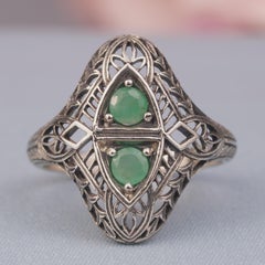 Silber925 Natürlicher Smaragd Semi Mouth Vintage Filigraner Ring