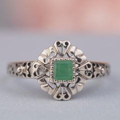 Silver925 Natural Emerald Vintage Filigree Ring