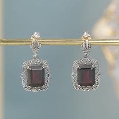 Silver925 Natural Garnet Filigree Earrings