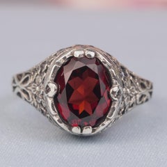 Silber925 Natürlicher Granat Vintage Filigraner Ring