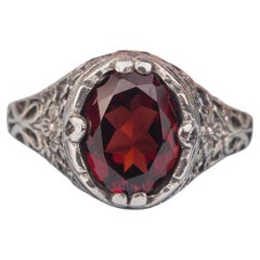 Silber925 Natürlicher Granat Vintage Filigraner Ring