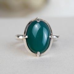 Silver925 Natural Green Agate Vintage Filigree Ring