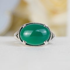 Silver925 Natural Green Agate Vintage Filigree Ring