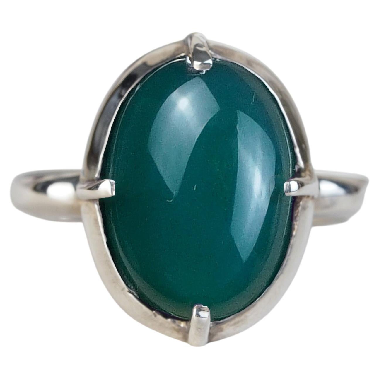 Silver925 Natural Green Agate Vintage Ring