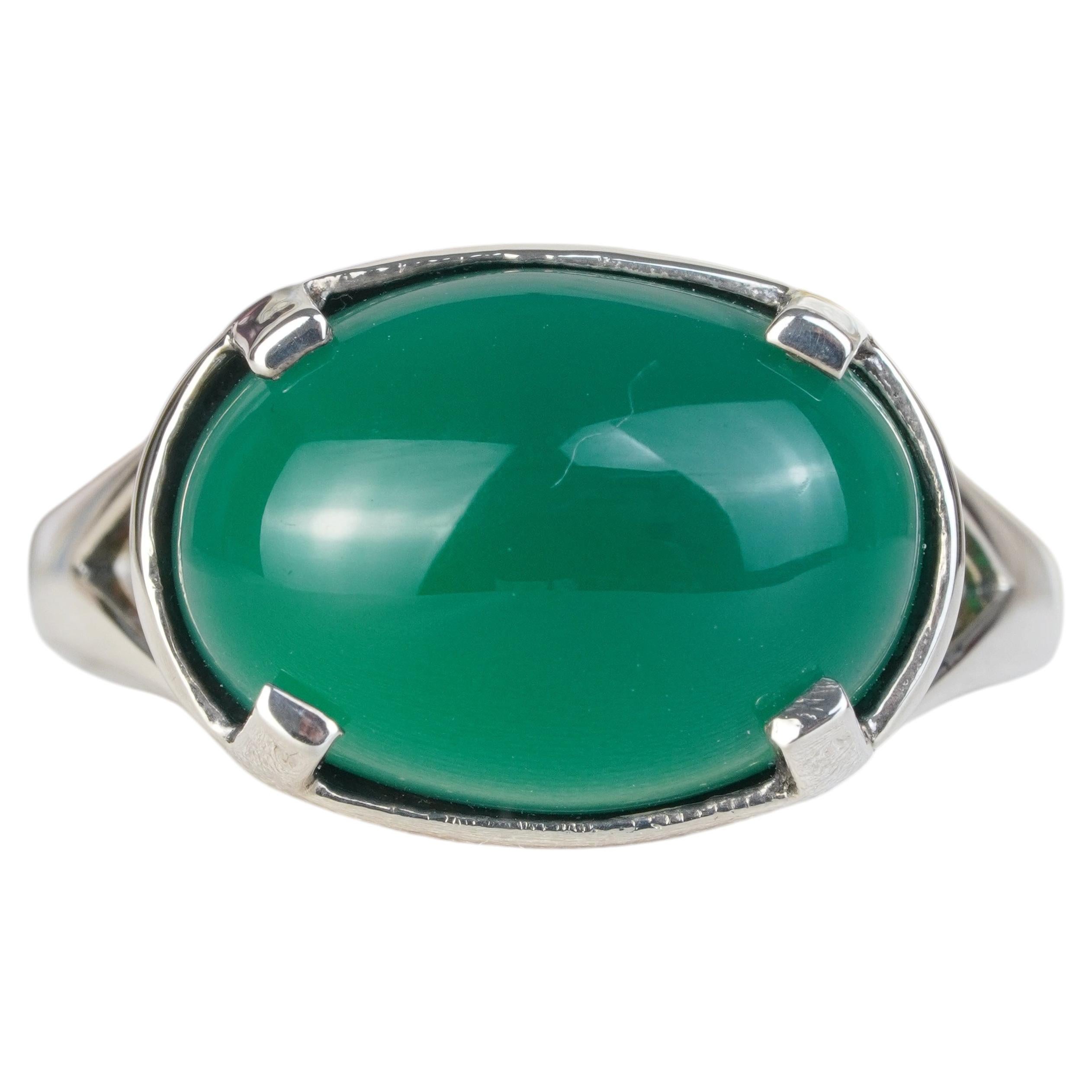 Silver925 Natural Green Agate Vintage Ring