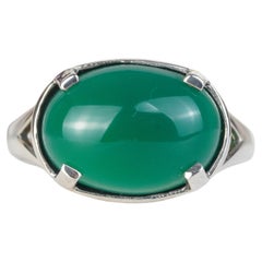 Silver925 Natural Green Agate Vintage Filigree Ring