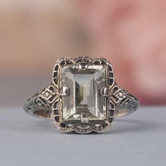 Silver925 Natural Green Amethyst Vintage Style Filigree Ring