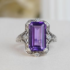 Silver925 Lab Created Amethyst White Topaz Vintage Filigree Ring