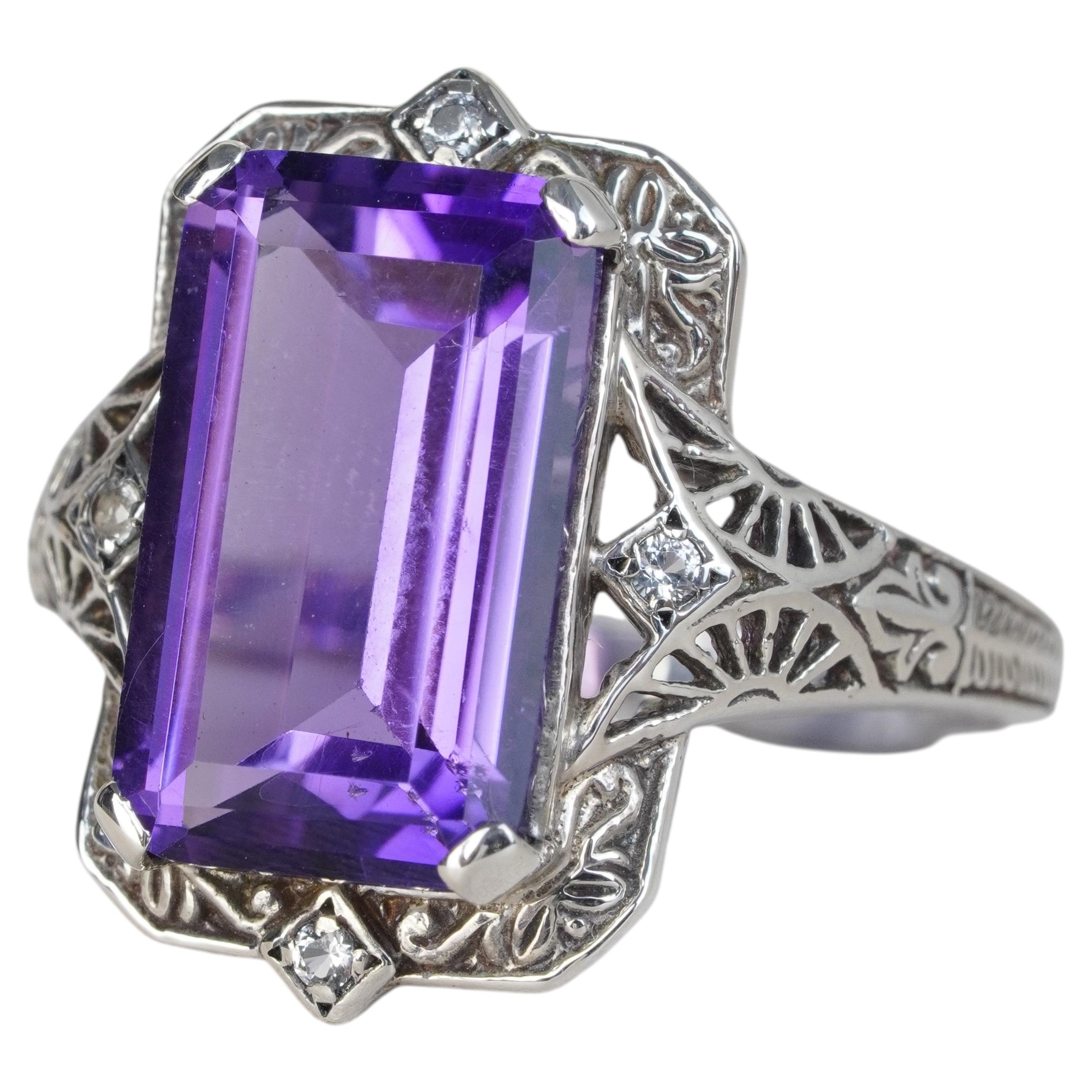 Silber925 Labor erstellt Amethyst Weiß Topas Vintage filigranen Ring im Angebot