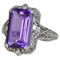 Silver925 Lab Created Amethyst White Topaz Vintage Filigree Ring