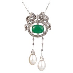 Silver925 Natural Jade Pearl White Topaz Ribbon Bow Negligee Necklace