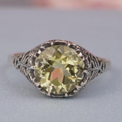 Silver925 Natural Lemon Quartz Vintage Filigree Ring