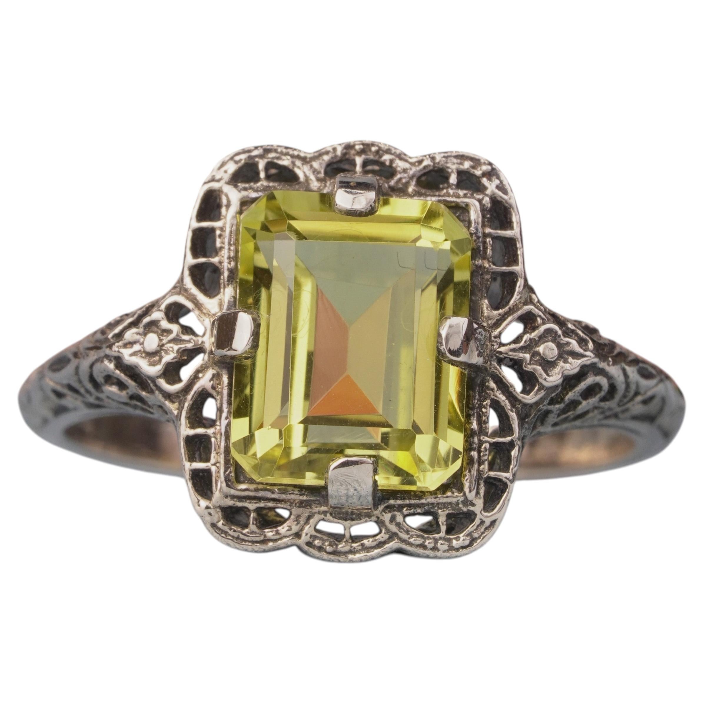 Silver925 Natural Lemon Quartz Vintage Filigree Ring For Sale