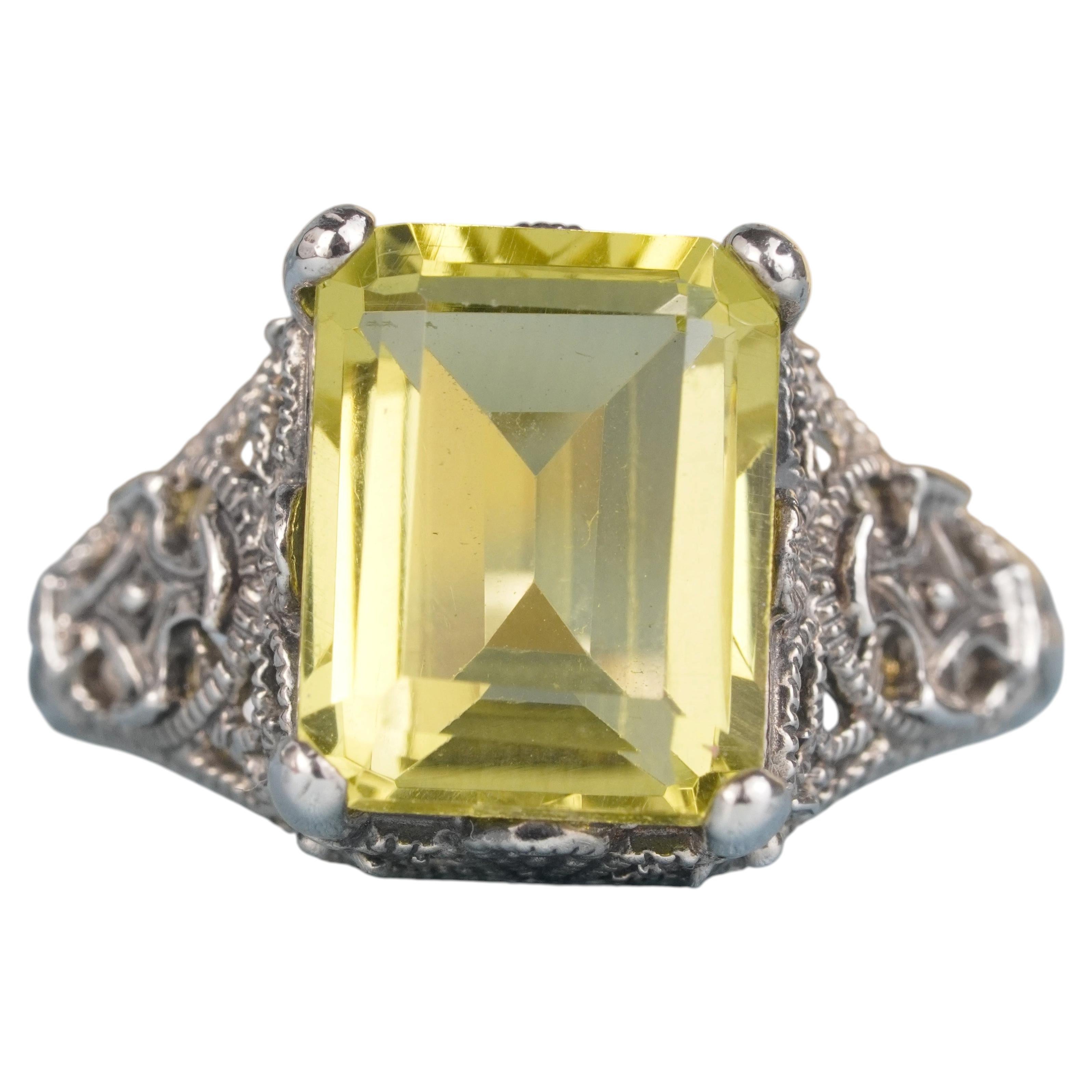 Silver925 Natural Lemon Quartz Vintage Filigree Ring