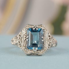 Silver925 Natural London Blue Topaz Vintage Style Filigree Ring