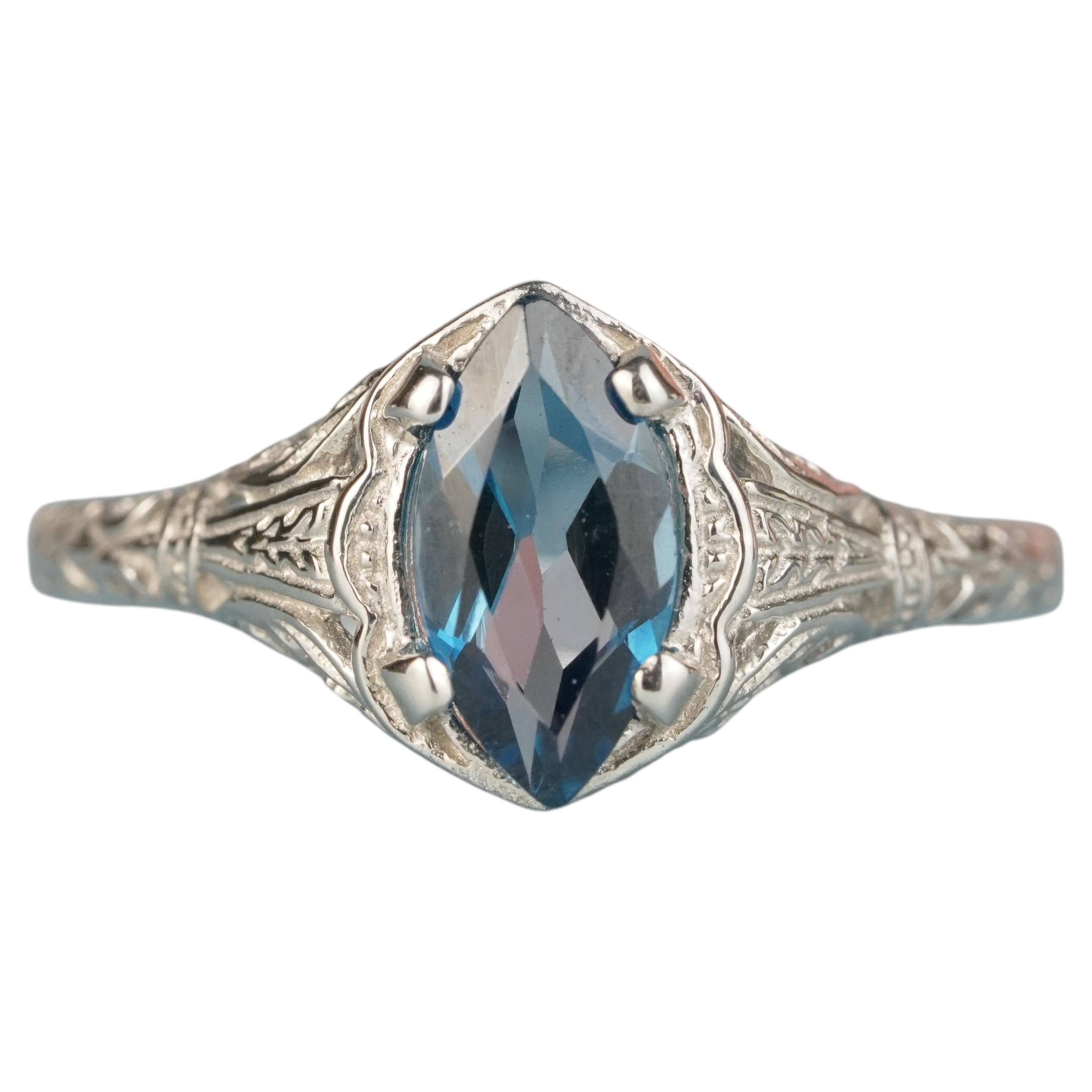 Silver925 Natural London Blue Topaz Vintage Style Filigree Ring