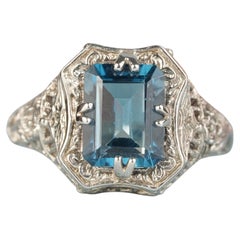 Silver925 Natural London Blue Topaz Vintage Style Filigree Ring