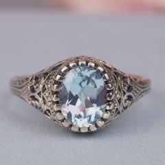 Silver925 Natural Natural Blue Topaz Vintage Filigree Ring