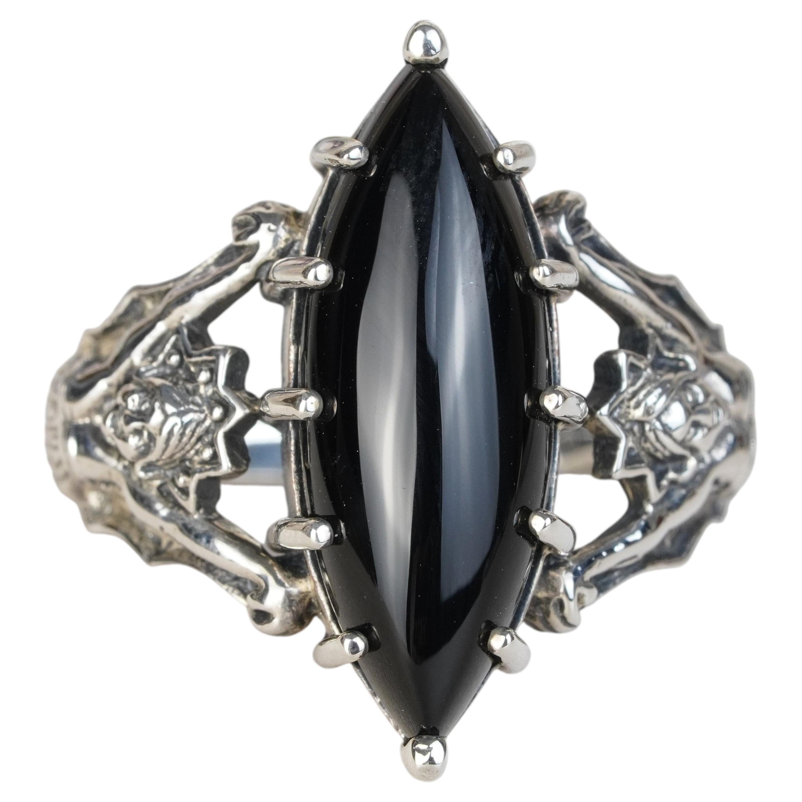 Silver925 Natural Onyx Vintage Filigree Ring